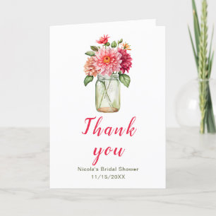Pink Dahlias Mason Jar Bridal Shower Thank You Card
