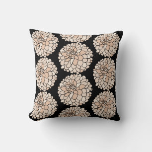 Pink Dahlias on black background Cushion