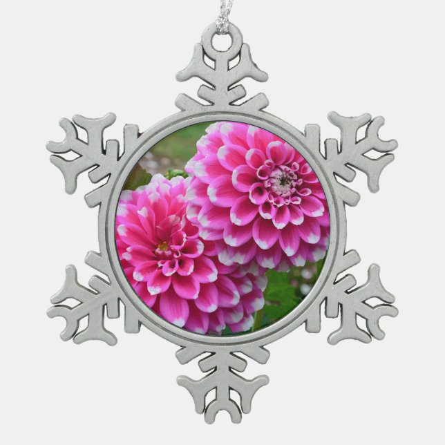 Pink dahlias print christmas ornament (Front)