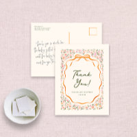 Pink Dainty Flowers and Orange Bow Thank You
