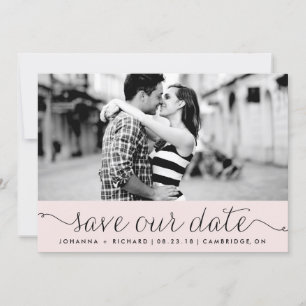 Pink Dainty Script Save Our Date Announcement