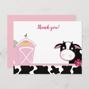 Pink Dairy Cow Farm Flat Thank you notes Invitation