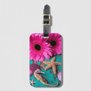Pink Daises And Seahorse With Starfish Luggage Tag