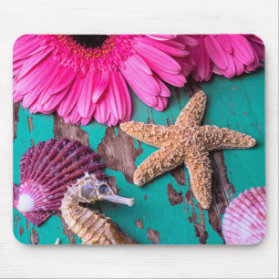Pink Daises And Seahorse With Starfish Mouse Mat