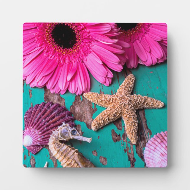 Pink Daises And Seahorse With Starfish Plaque (Front)