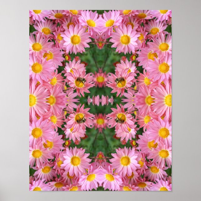 Pink Daisies And Bumble Bee Abstract     Poster (Front)