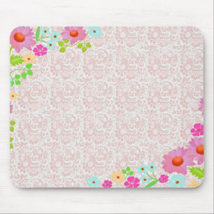 Pink Daisies and Lace Pattern Vintage Country Mouse Mat