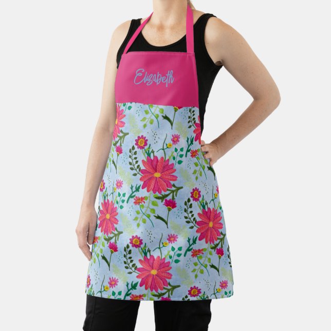 Pink Daisies and name All-Over Print Apron (Insitu)