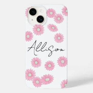 Pink Daisies and Name on white background  Case-Mate iPhone 14 Case