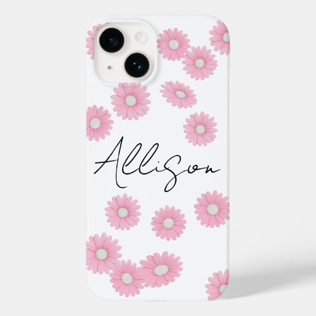 Pink Daisies and Name on white background  Case-Mate iPhone Case (Back)