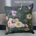 Pink daisies and pansies in the green garden cushion<br><div class="desc">Add a touch of summer to your home decor with this beautiful throw pillow featuring a stunning photo of white and pink garden daisies against a dark green background! Perfect as an unusual gift for your loved ones or a stylish addition to your living space. It will fit in with...</div>