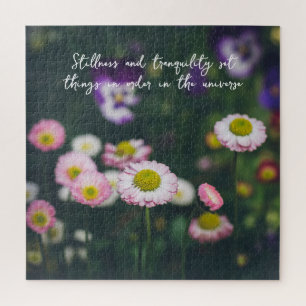 Pink daisies and pansies in the green garden jigsaw puzzle