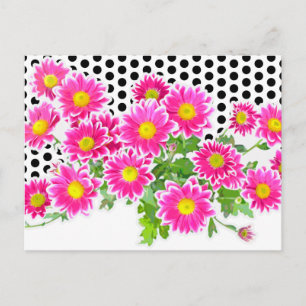 Pink Daisies / Asters Bouquet & Dots + your idea Postcard