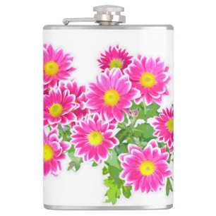 Pink Daisies / Asters Bouquet + your ideas Hip Flask
