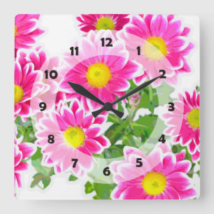 Pink Daisies / Asters Bouquet + your ideas Square Wall Clock