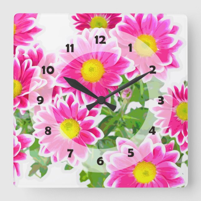 Pink Daisies / Asters Bouquet + your ideas Square Wall Clock (Front)