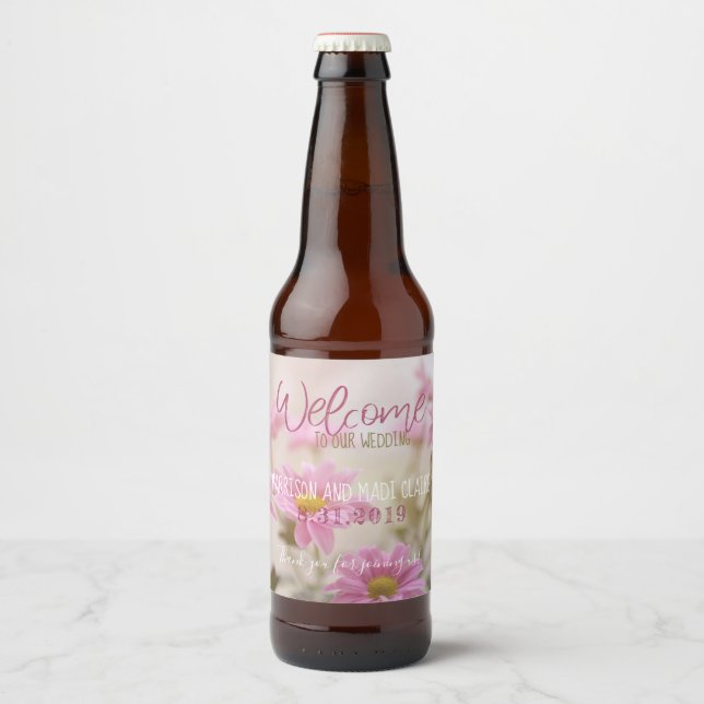 Pink Daisies Beer Bottle Label Romantic Flowers (Front)