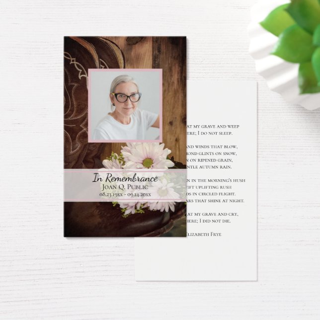 Pink Daisies Boots Western Funeral Memorial Prayer (Desk)