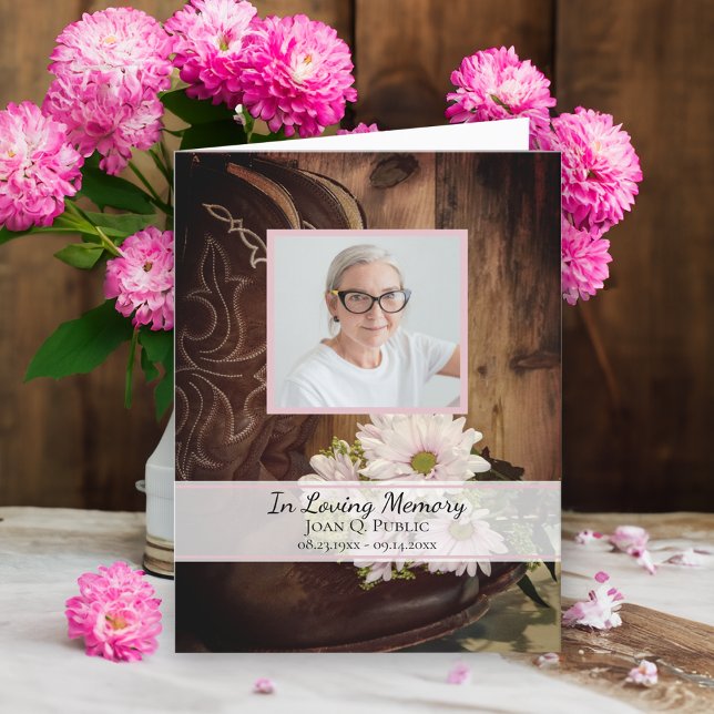 Pink Daisies Cowboy Boots Western Funeral Sympathy Thank You Card (Creator Uploaded)