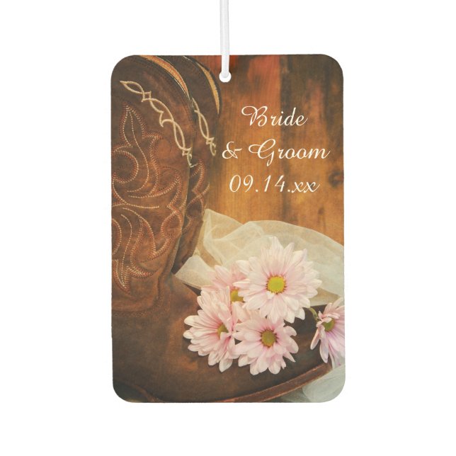 Pink Daisies Cowboy Boots Western Wedding Favour Car Air Freshener (Front)