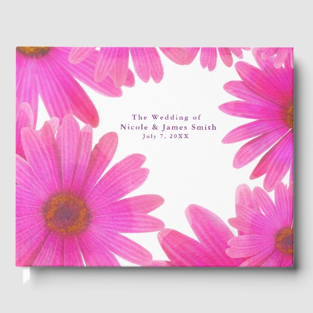 Pink Daisies Floral Daisy Elegant Chic Wedding Guest Book (Front)