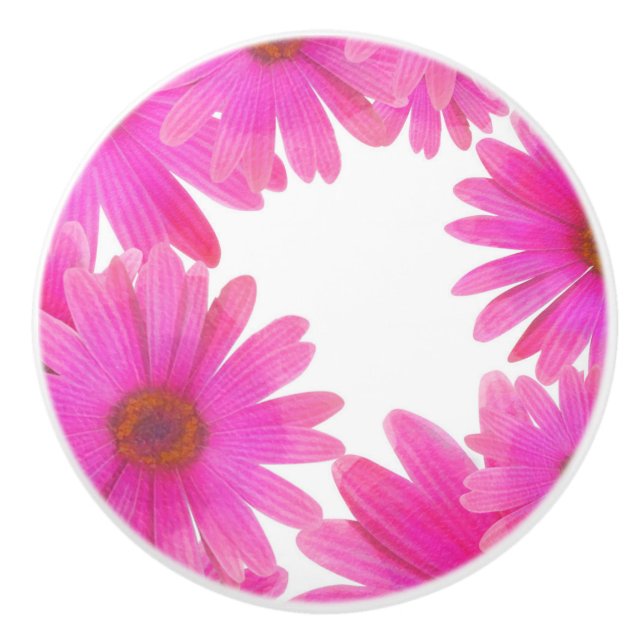 Pink Daisies Floral Daisy Elegant Country Rustic Ceramic Knob (Front)