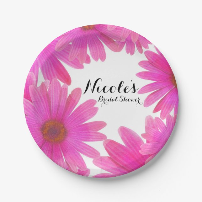 Pink Daisies Floral Daisy Elegant Custom Party Paper Plate (Front)