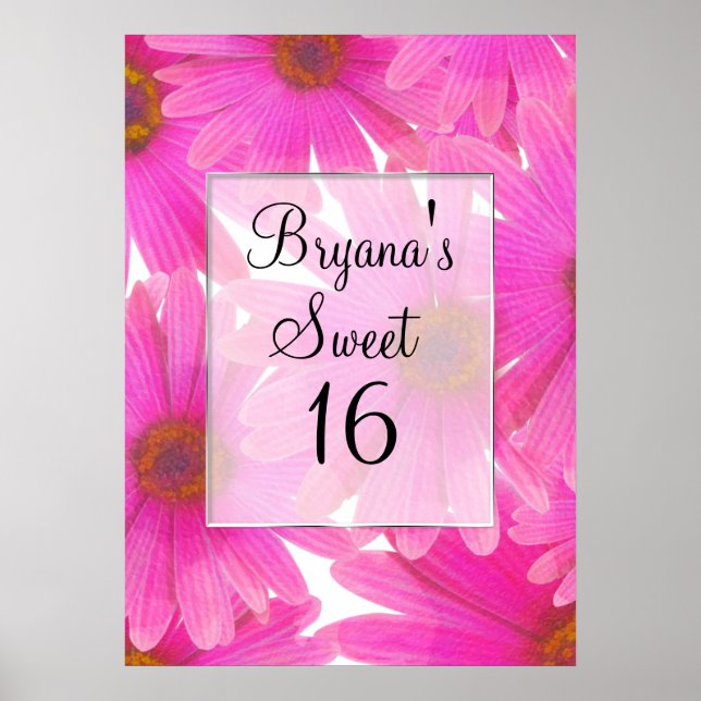 Pink Daisies Floral Daisy Elegant Party Banner Poster (Front)