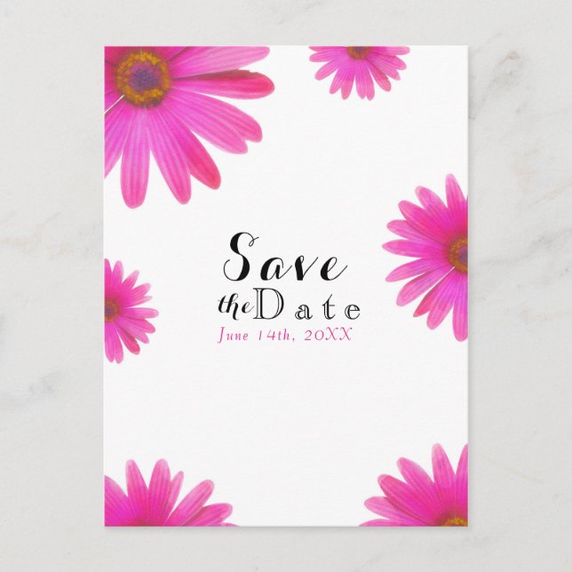 Pink Daisies Floral Daisy Elegant Save the Date Announcement Postcard (Front)