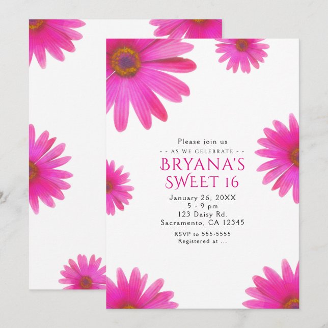 Pink Daisies Floral Daisy Spring Party Invitations (Front/Back)