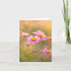 Pink Daisies In Meadow Note Card