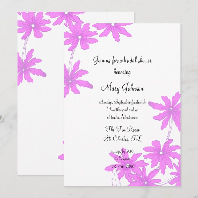 Pink Daisies on White Bridal Shower Invitation (Front/Back)