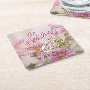 Pink Daisies Paper Coaster Set Romantic Flowers