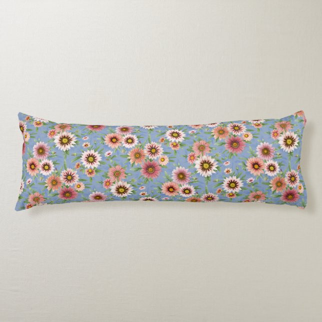 Pink Daisies Pretty Floral Pattern on Blue Body Cushion (Front)