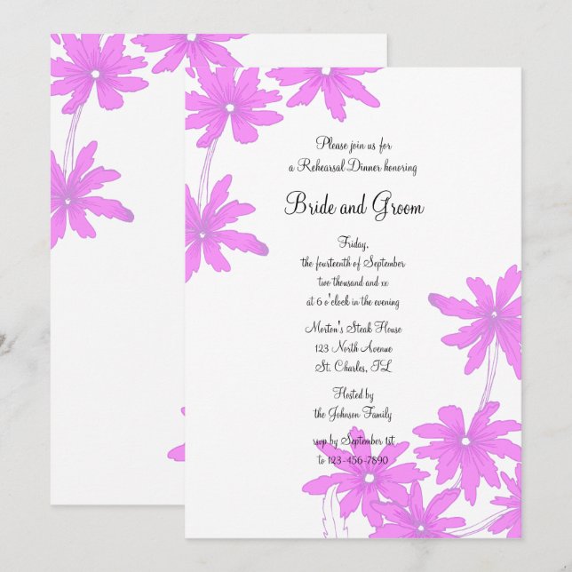 Pink Daisies Rehearsal Dinner Invitation (Front/Back)