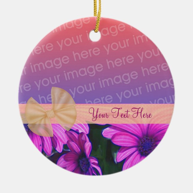 Pink Daisies Ribbon Your Photo Ornament (Front)
