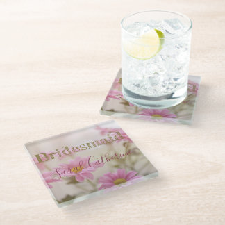 Pink Daisies Romantic Background Glass Coaster