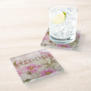 Pink Daisies Romantic Floral Glass Coaster