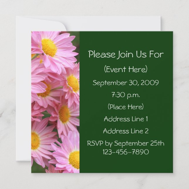 Pink Daisies Square Floral Invitation (Front)