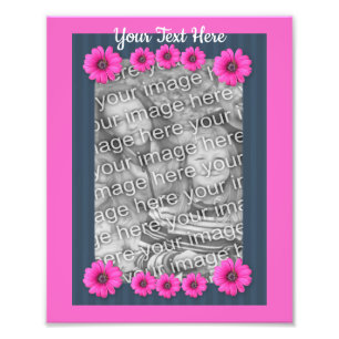 Pink Daisies Stripes Frame Template Photo Print