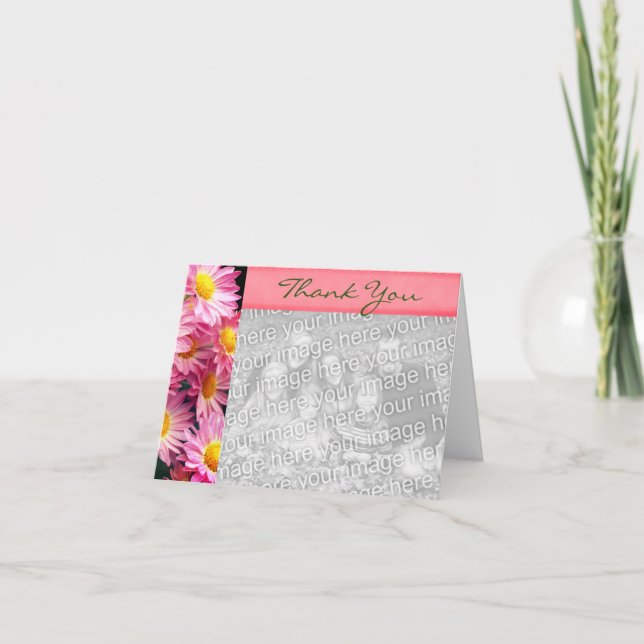 Pink Daisies Thank You Photo Card (Front)