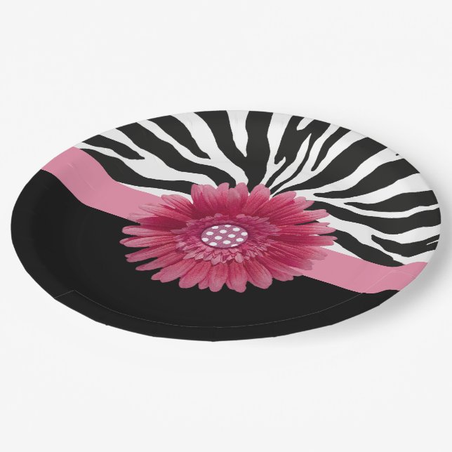 Pink Daisy 1 Paper Plate (Angled)