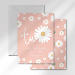 Pink Daisy 2nd Birthday Invitation