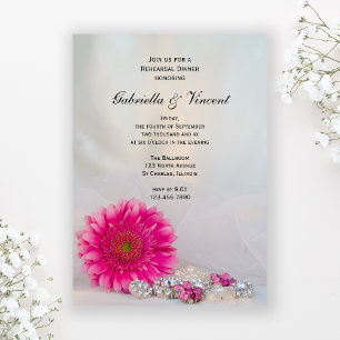 Pink Daisy and Buttons Wedding Rehearsal Dinner Invitation