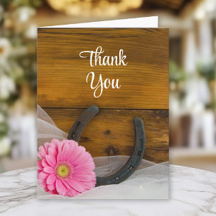 Pink Daisy and Horseshoe Country Western Thank You Card