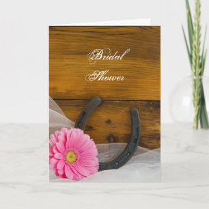 Pink Daisy and Horseshoe Western Bridal Shower Invitation