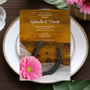 Pink Daisy and Horseshoe Western Rehearsal Dinner Invitation