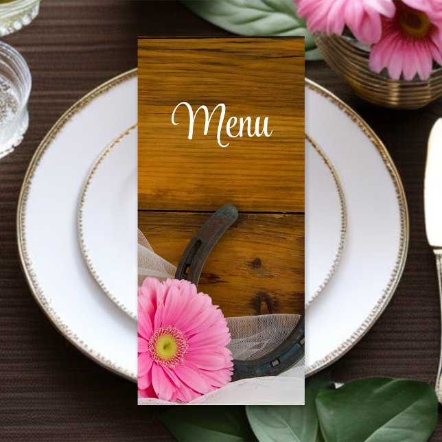 Pink Daisy and Horseshoe Western Wedding Menu (Creator Uploaded)