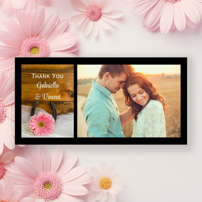 Pink Daisy and Horseshoe Western Wedding Thank You (Creator Uploaded)