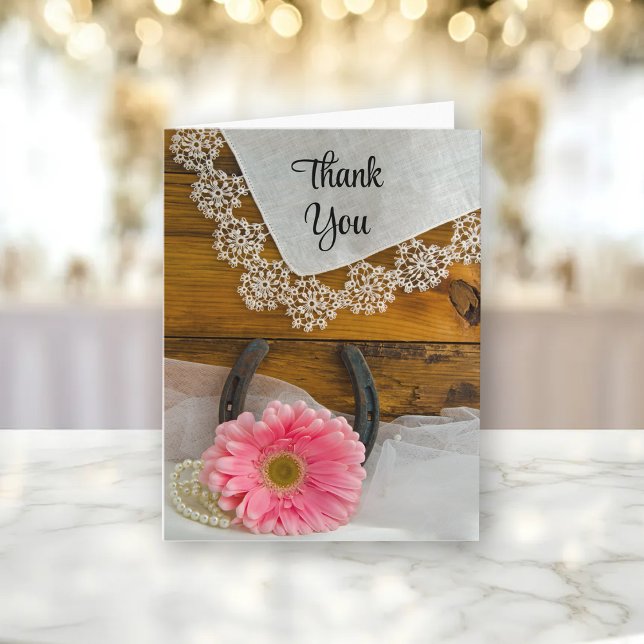 Pink Daisy and Lace Country Western Thank You Card (Creator Uploaded)
